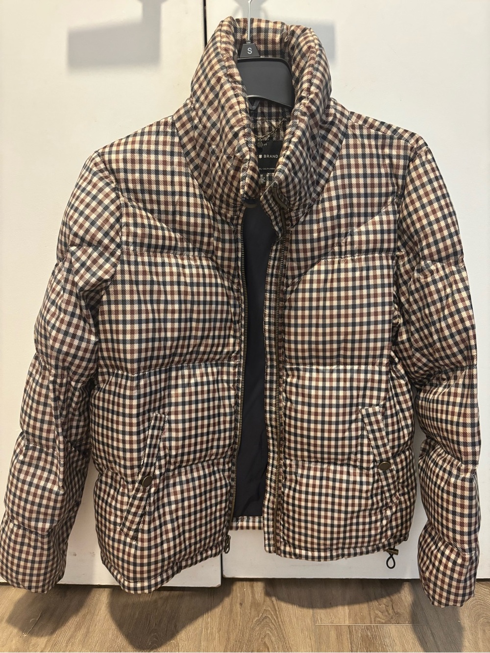 Plaid Puffer Jacket - Brown Checkered